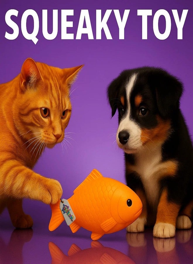 Western Era Fish Shape Squeaky Dog Toy | Realistic Orange Rubber Chew Toy for Pets | Fun Indoor Outdoor Fetch Play | Sound Toy for Puppies & Dogs | Fish Design for Biting, Chewing, Interactive Play - Image 2